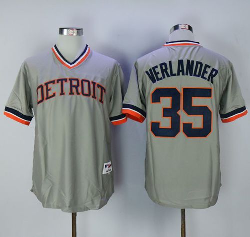Tigers #35 Justin Verlander Grey Cooperstown Throwback Stitched MLB Jersey - Click Image to Close
